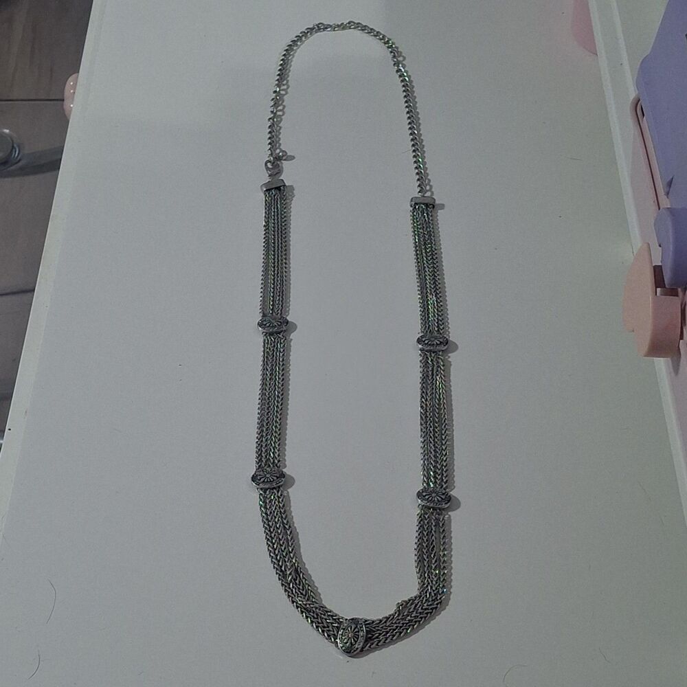 Long Silver Tone Chain Multi Layer Multi Strand Statement Necklace Adjustable